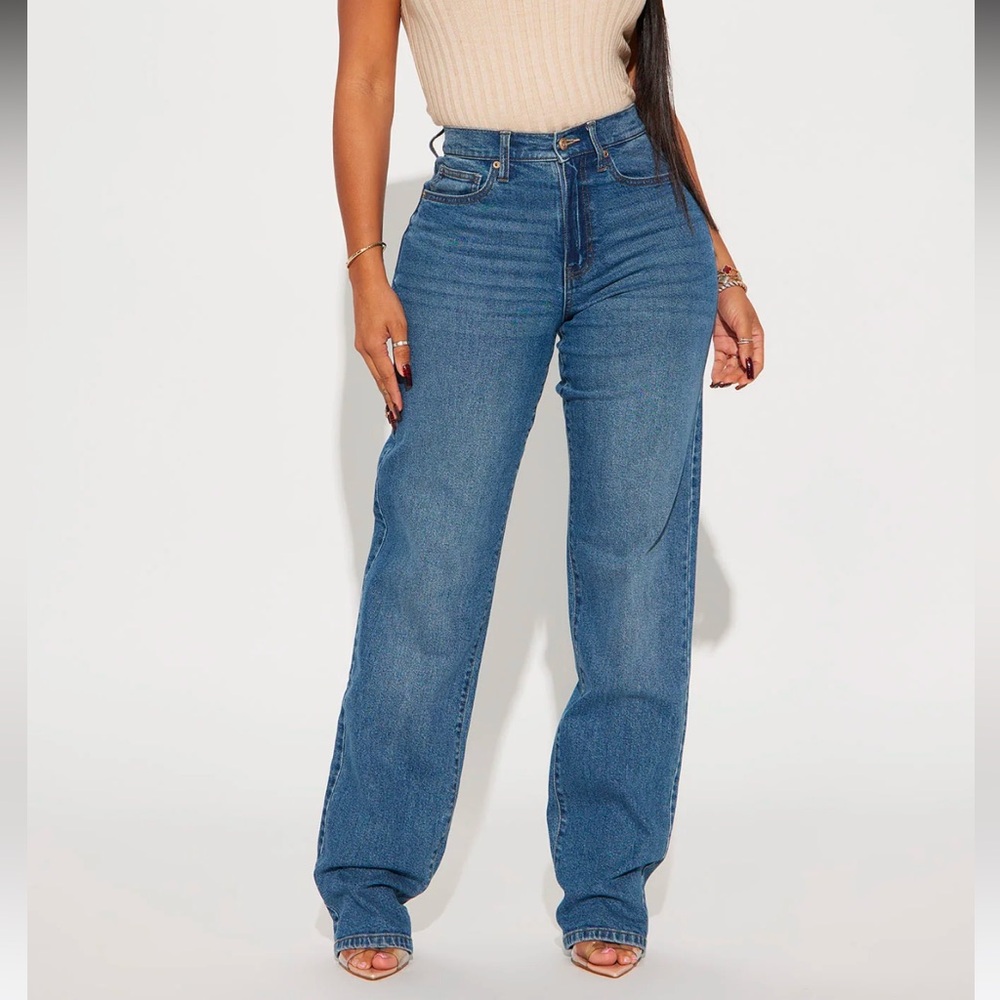 Fashion nova Tall Night Out In Paris Straight Leg Jeans - Medium Blue Wash 11/30